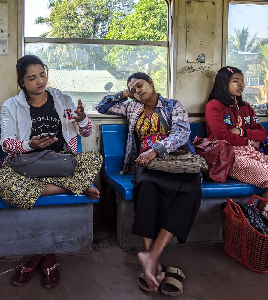 women on yangon circular train