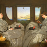 1024px-Augustus_Leopold_Egg_-_The_Travelling_Companions reading in a train compartment two girls sitting while the train goes through countryside (1)