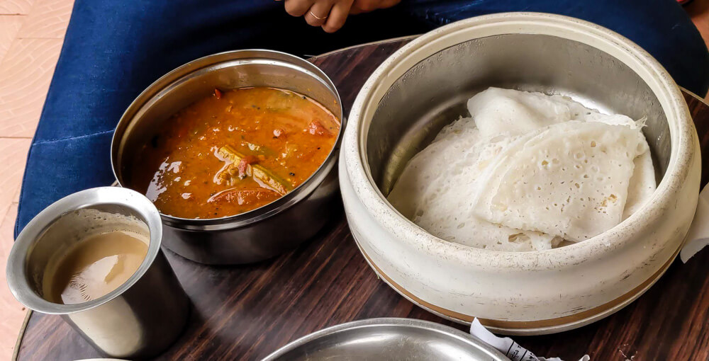 Relishing Crunchy and Soft South Indian Dosas 4 neer dosa with sambhar in madikeri karnataka