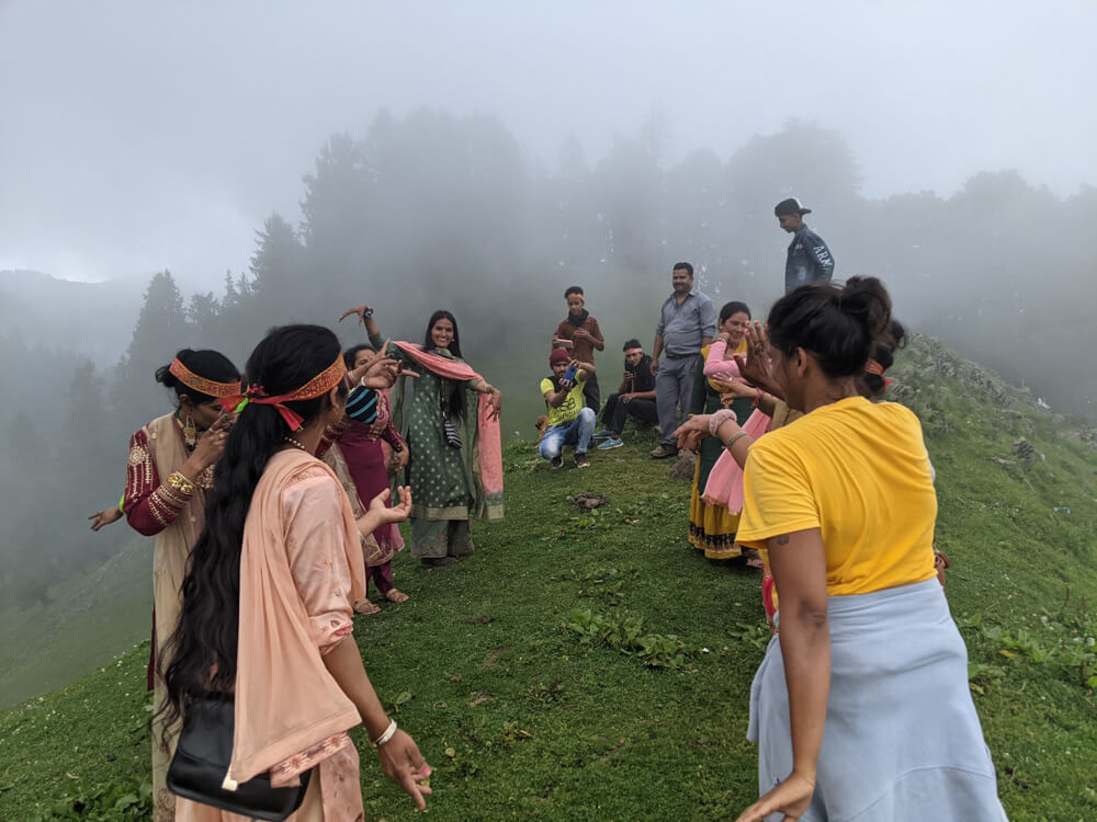 dancing near shikari temple with kullu devotees in hp