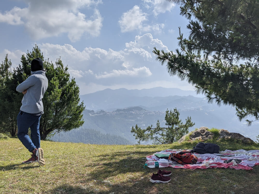 scenic picnic spot on kanag hill above sarion ahead theog village himachal pradesh