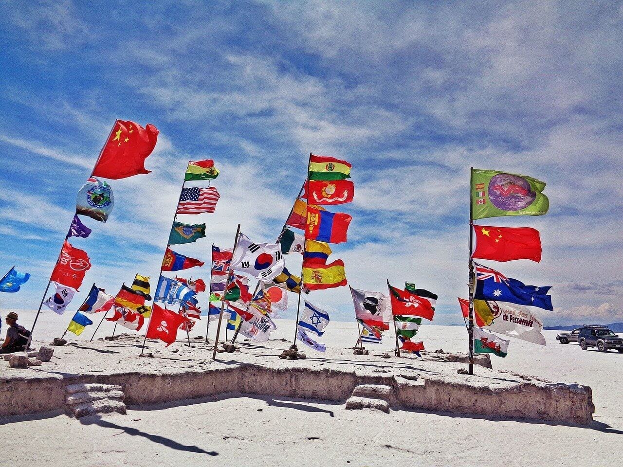 flags in the salar de uyuni tour of bolivias salar de uyuni