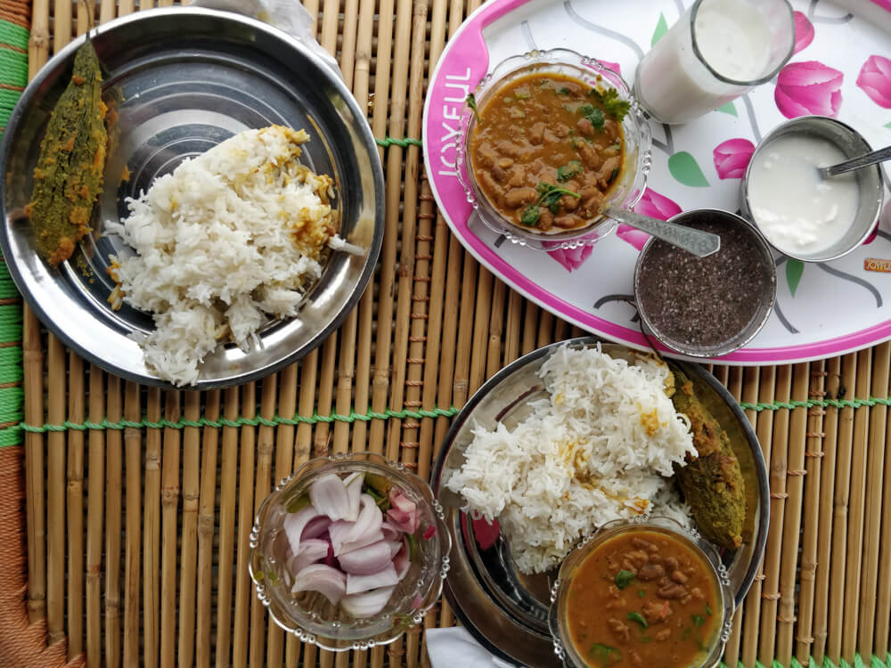 all homemade - rajma chawal bitter gourd rice