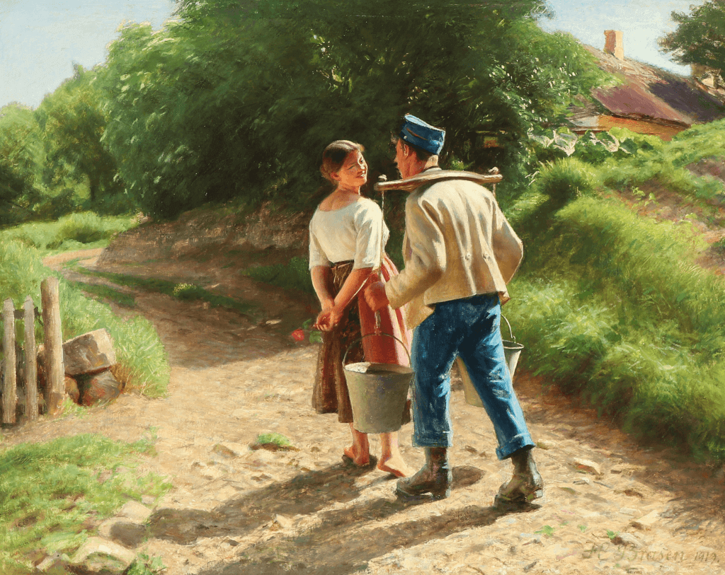 painting of a couple in countryside Hans_Brasen_-_Passiaren_Fortsættes_feature-image for secrets of a happy relationship article.png