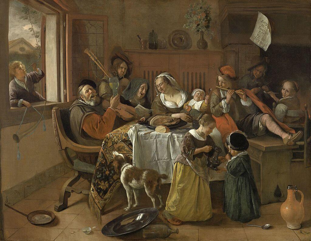 47 Bright Ways to Make Someone Happy (or Smile) 4 Jan_Steen_Vrolijke_huisgezin family making merry together