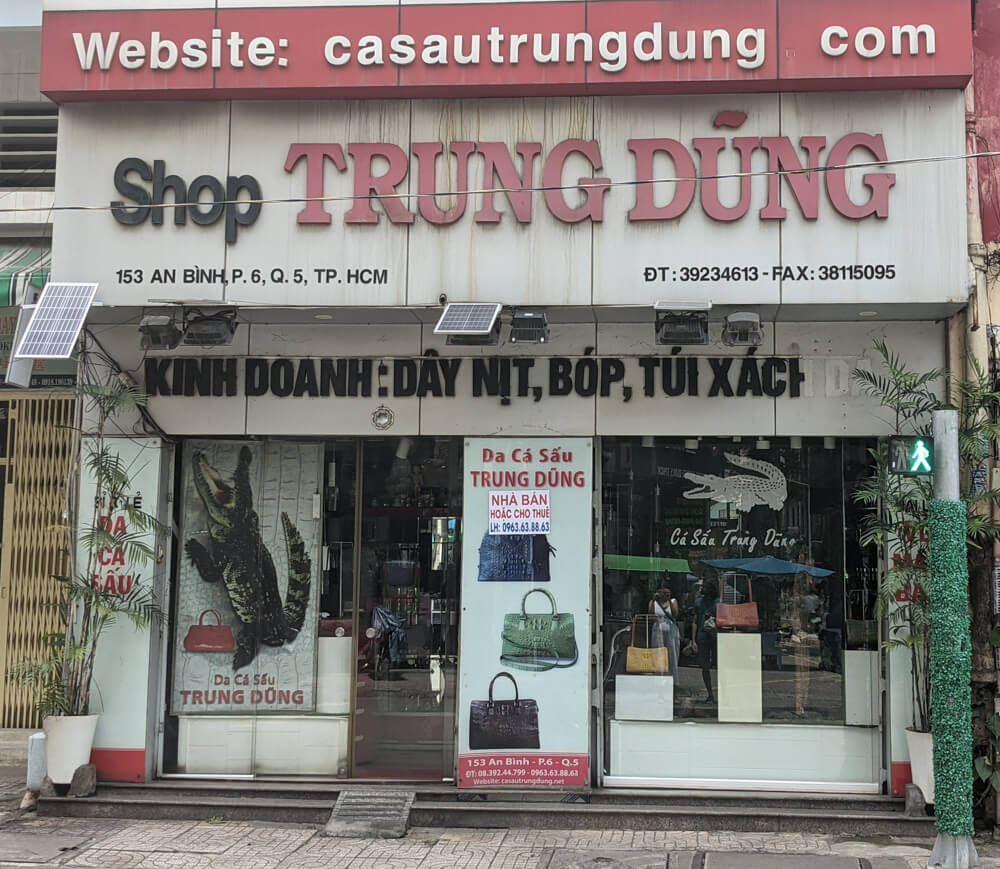 Fish Soup, Crazy Streets, and Night Markets in Saigon 35 shop selling crocodile skin bags in saigon