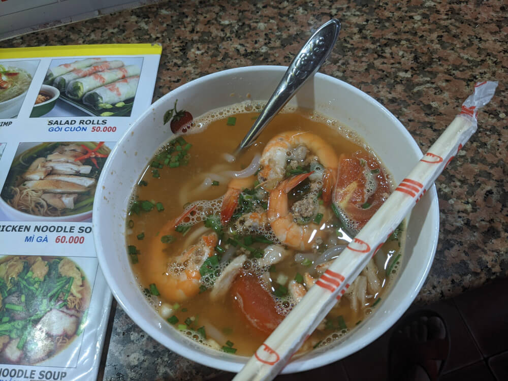 Fish Soup, Crazy Streets, and Night Markets in Saigon 13 shrimp noodle soup in Banh Thanh market Saigon