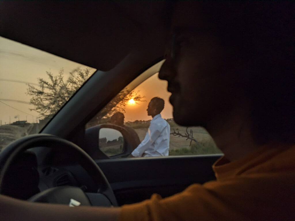 driving on the highway at sunset bihar india