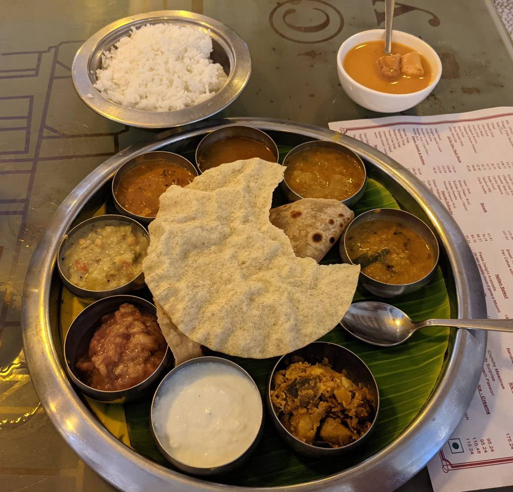 a simple vegetarian Tamil thali, Puducherry