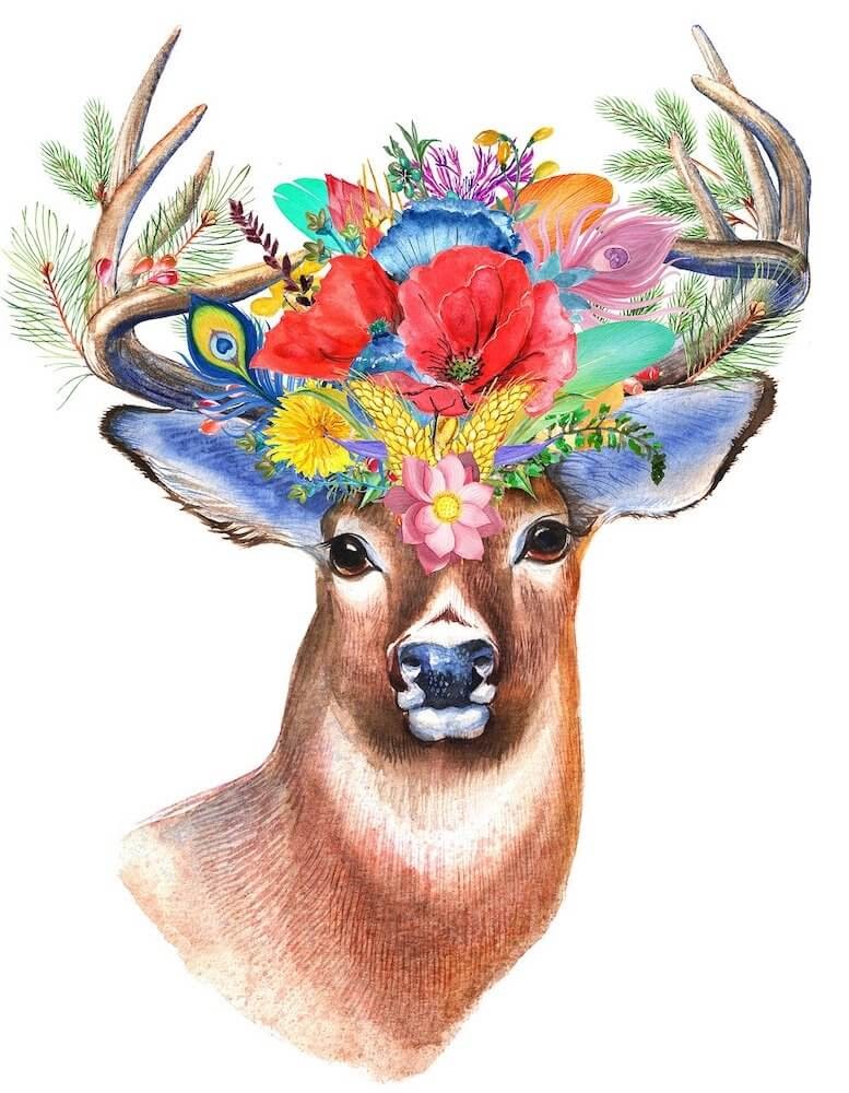 an antelope with a head full of crown flowers used in an article on daily rituals for creative people