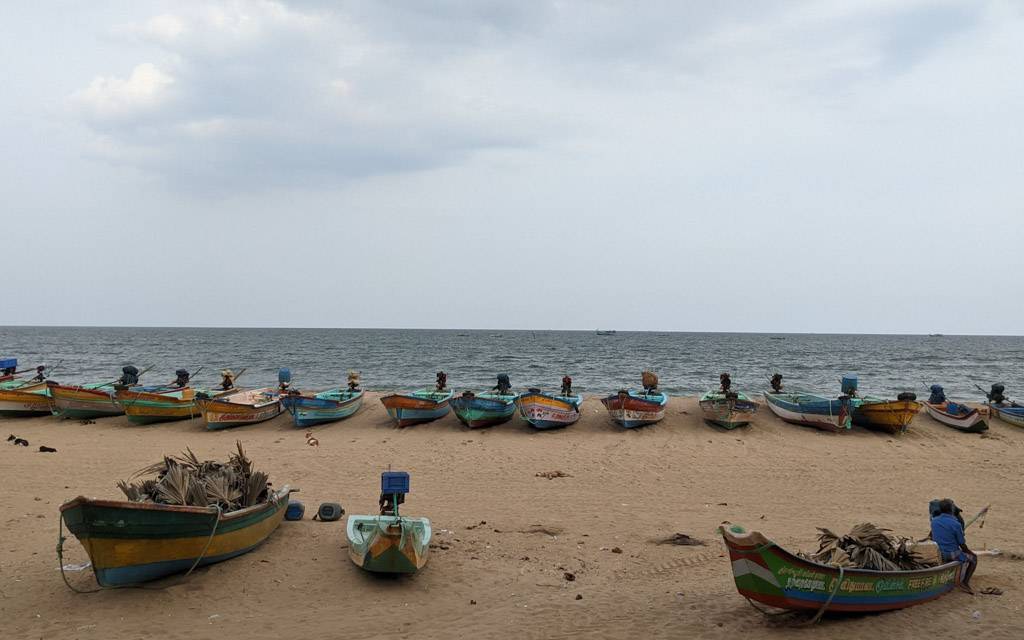 boats on the Indian ocean coast in tamil nadu