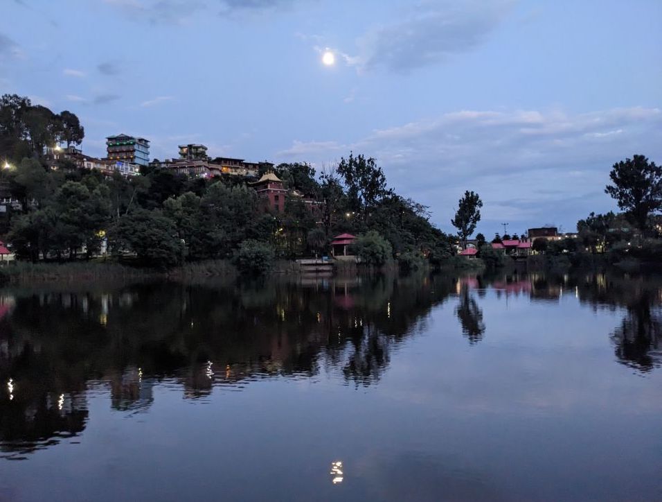 beautiful rewalsar lake with full moon