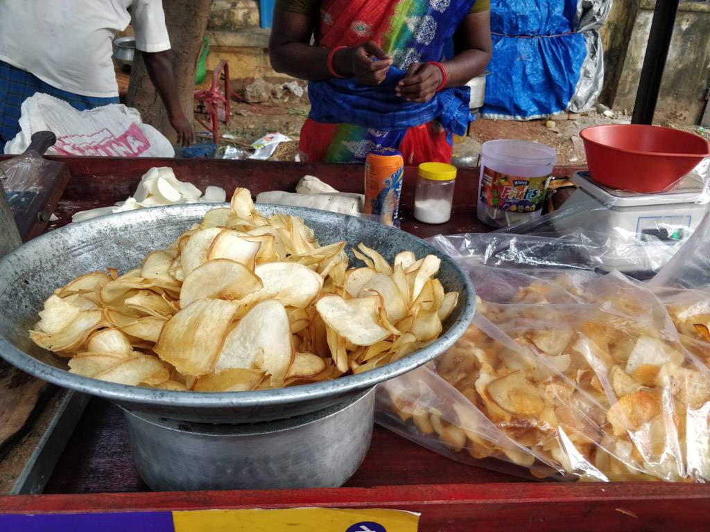 fresh tapioca chips sold on a stall