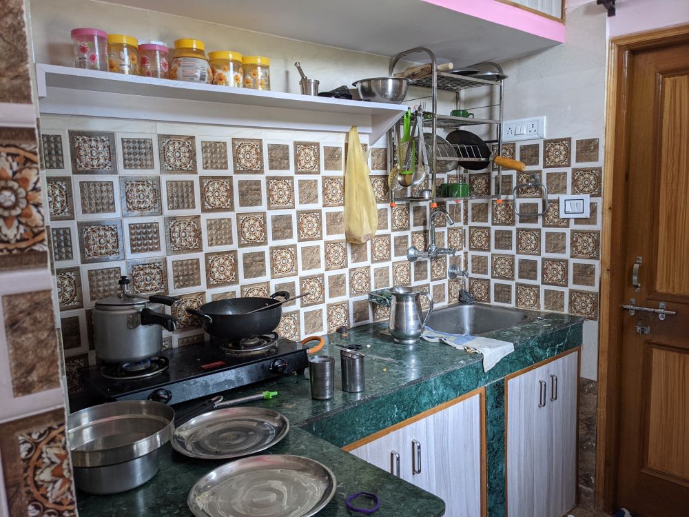 a simple gesture sometimes is just a well stocked kitchen. a full kitchen in a village in himachal.