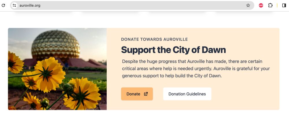donate towards auroville screen shot from their website