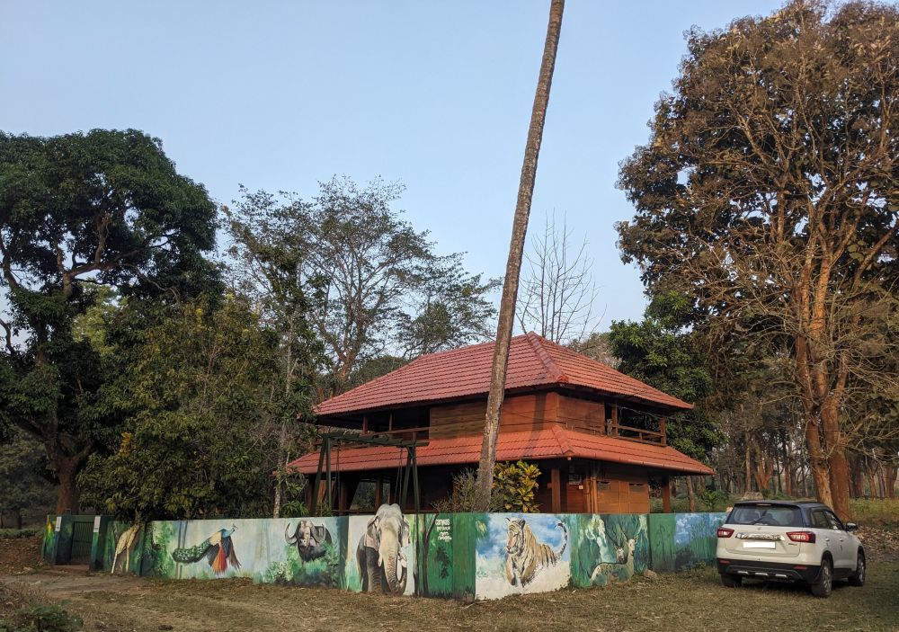 a forest guesthome cottage painted with all animals 