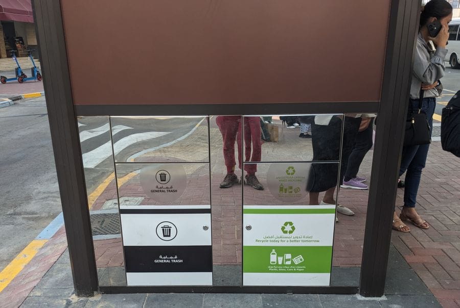 a dustbin on a bus stand in Abu dhabi (1)