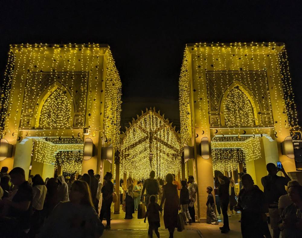 ramdan decorations in Dubai UAE outside Dubai mall lights arranged on an arch