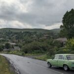 a lada car on the road in armenia seen while traveling in armenia