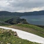 hiking around lake sevan in armenia in picture sevan lake blue homes icy paths