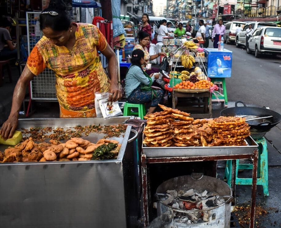 My Love and Hate Relationship With Food: Creating Extraordinary 1 yangon street food fried snacks fritters a woman burmese